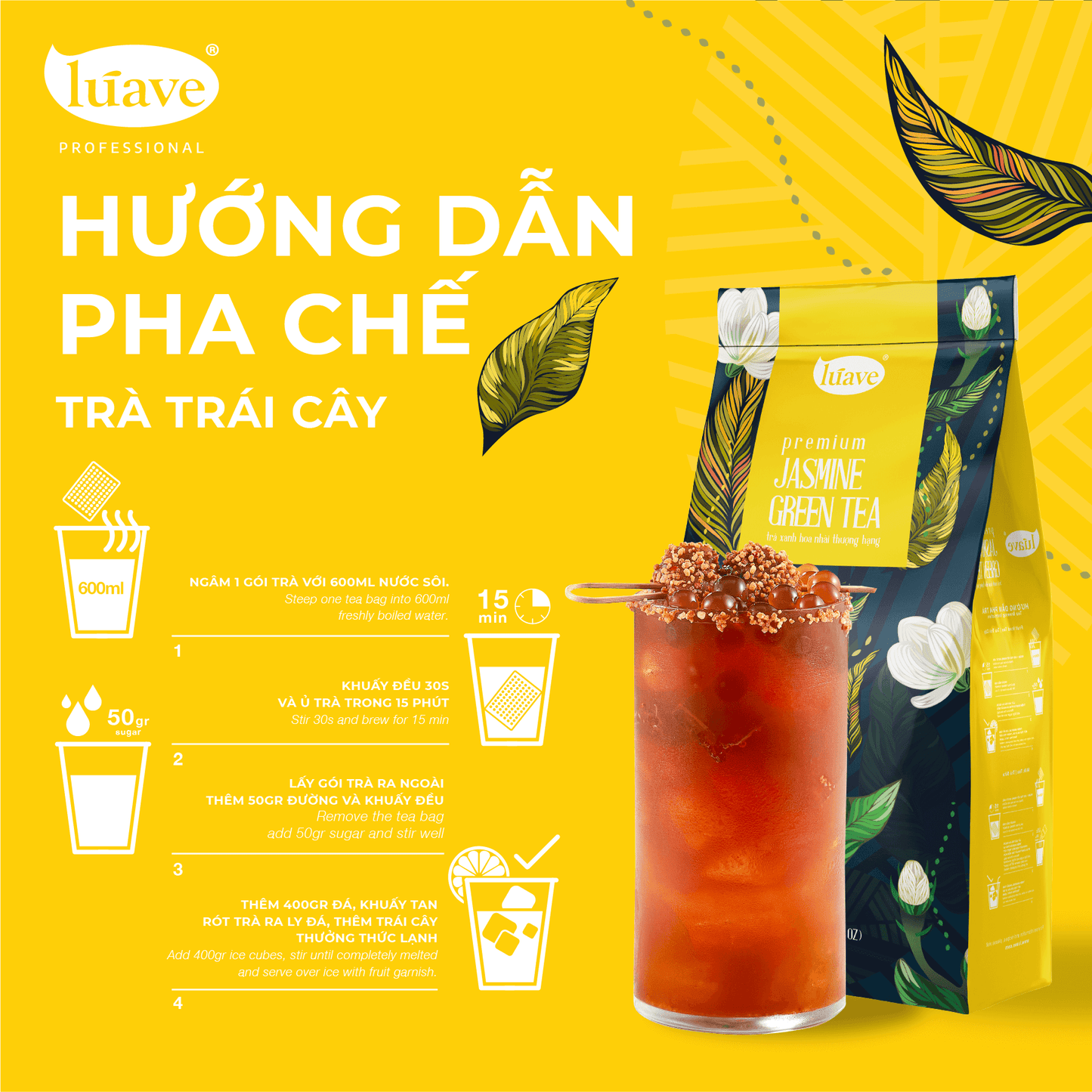 Trà Xanh Hoa Nhài Thượng Hạng (Premium Jasmine Green Tea) - Lúave Professional