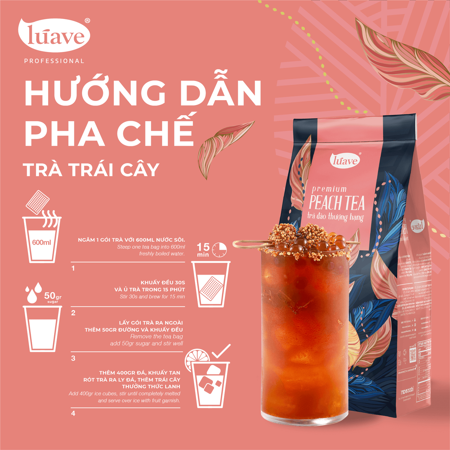 Trà Đào Thượng Hạng (Premium Peach Tea) - Lúave Professional