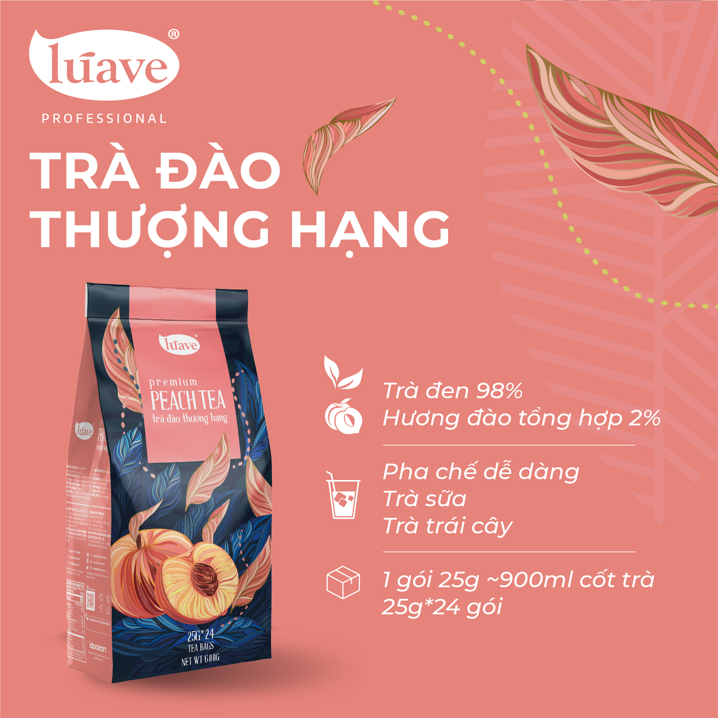 Trà Đào Thượng Hạng (Premium Peach Tea) - Lúave Professional